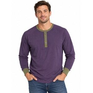 Duluth Trading Co Men's Henley Long Sleeve Shirt Purple/Green Size Large